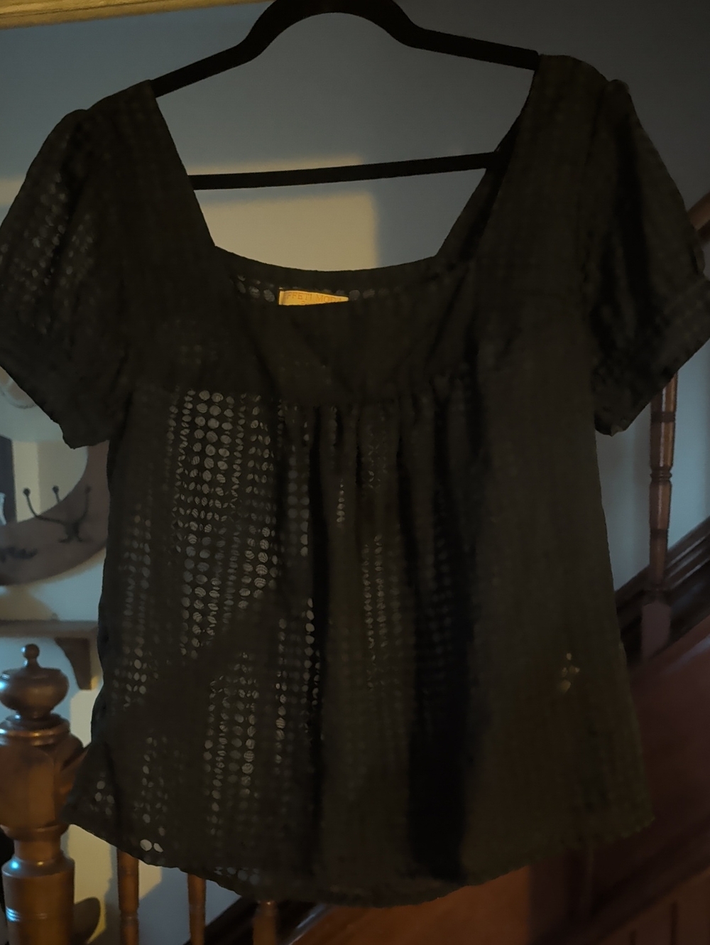 EFFETI MODA Women's Black Square-Neck Short Sleeve Polkadot Blouse XL/P